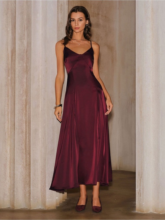 RIHOAS Dresses & Skirts - Satin Slip Midi Dress in Deep Burgundy